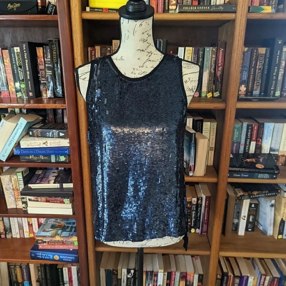 𝅺parker open crossover back deep blue sequined top nwt sz xs